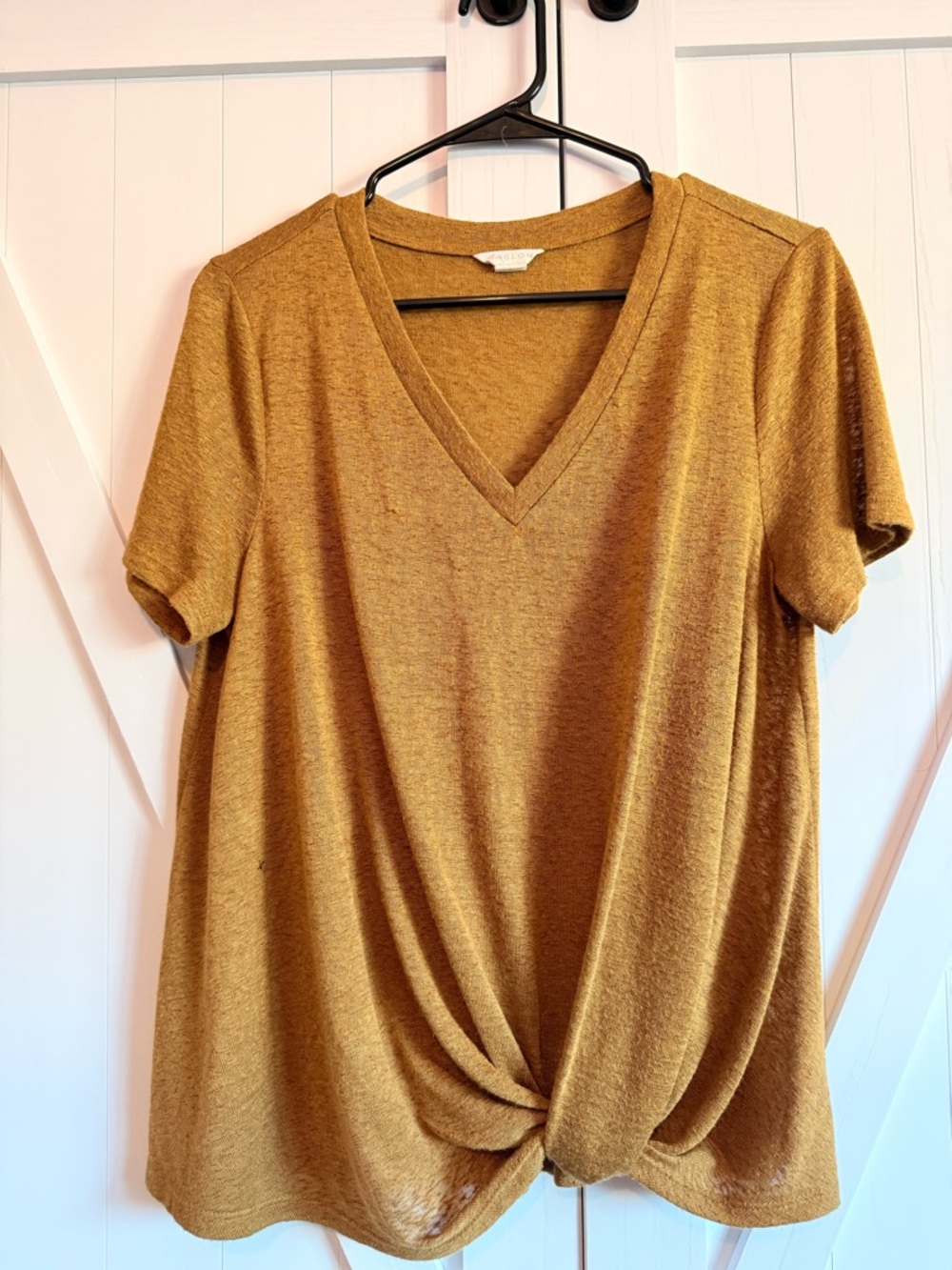 Caslon Women’s V-Neck Twist Front Top — Mustard
